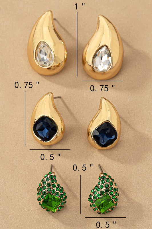 Trio teardrop earrings with rhinestones - House of Binx