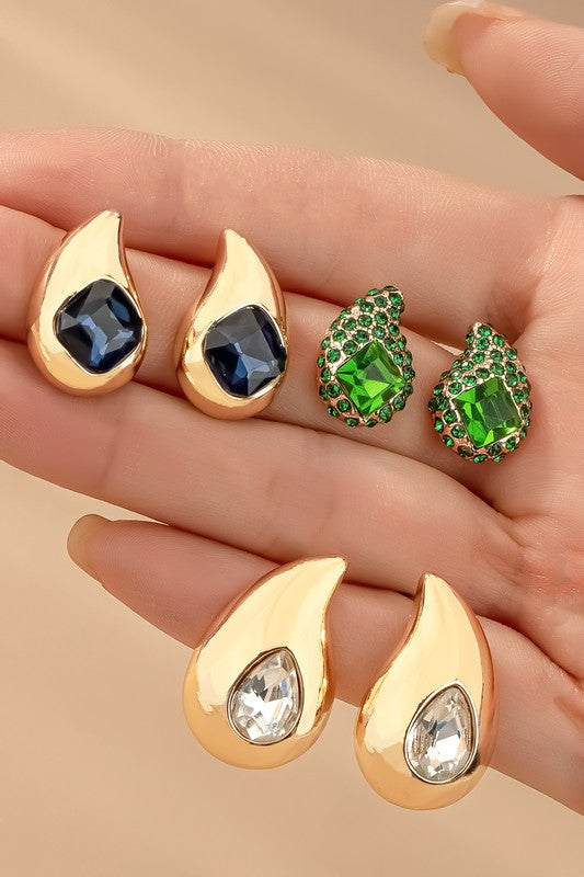 Trio teardrop earrings with rhinestones - House of Binx