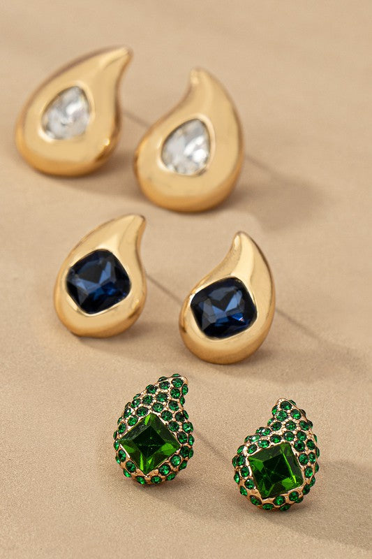 Trio teardrop earrings with rhinestones - House of Binx