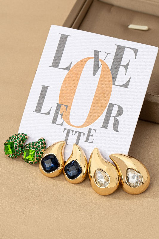 Trio teardrop earrings with rhinestones - House of Binx
