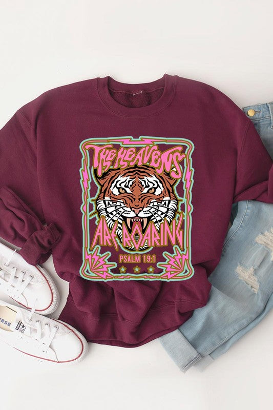 Heavens Roaring Tiger Graphic Fleece Sweatshirts - House of Binx