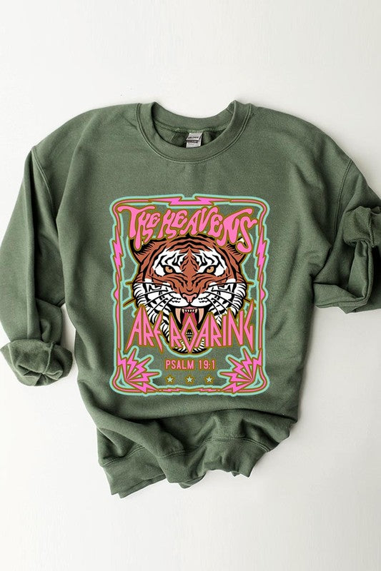 Heavens Roaring Tiger Graphic Fleece Sweatshirts - House of Binx