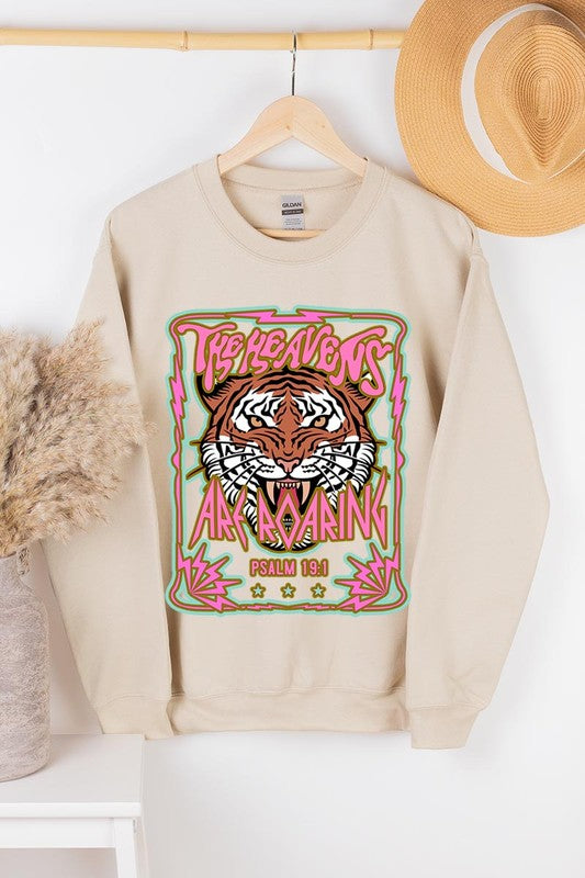 Heavens Roaring Tiger Graphic Fleece Sweatshirts - House of Binx