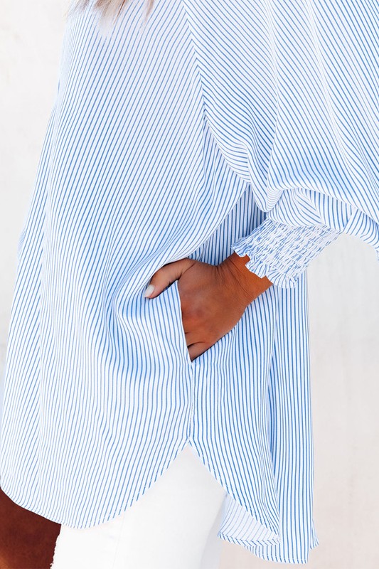 Stripe Smocked shirred oversized shirt blouse - House of Binx