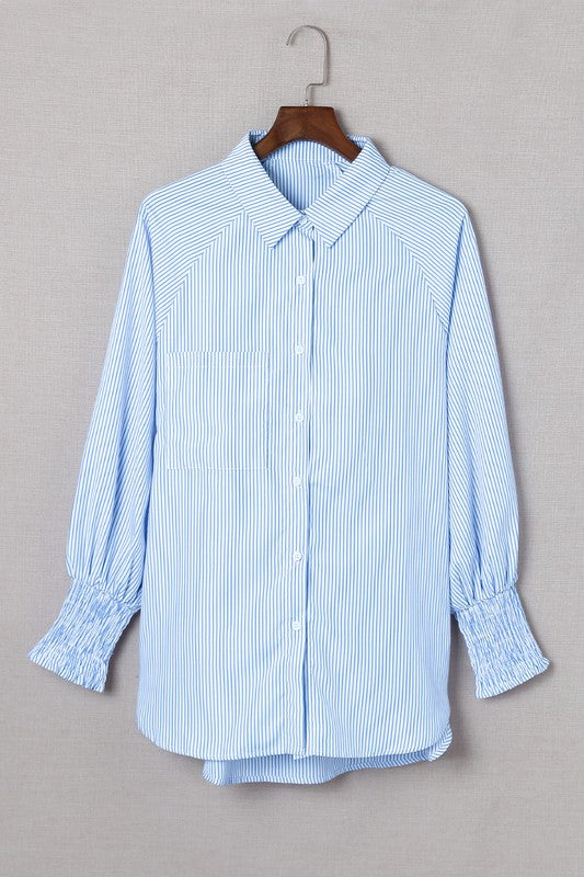 Stripe Smocked shirred oversized shirt blouse - House of Binx