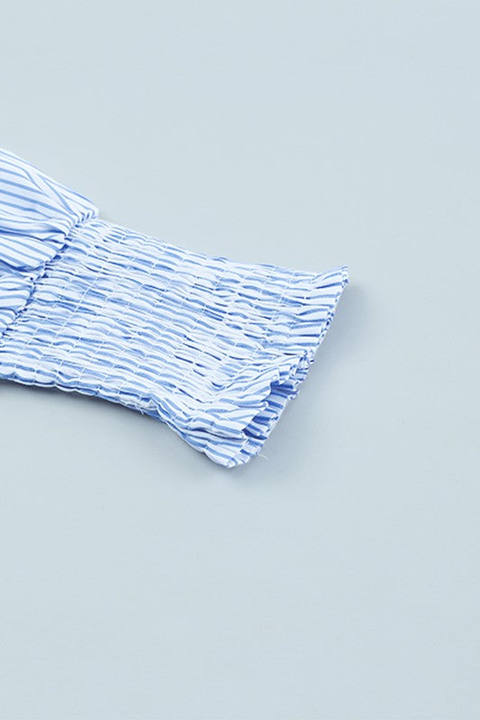 Stripe Smocked shirred oversized shirt blouse - House of Binx