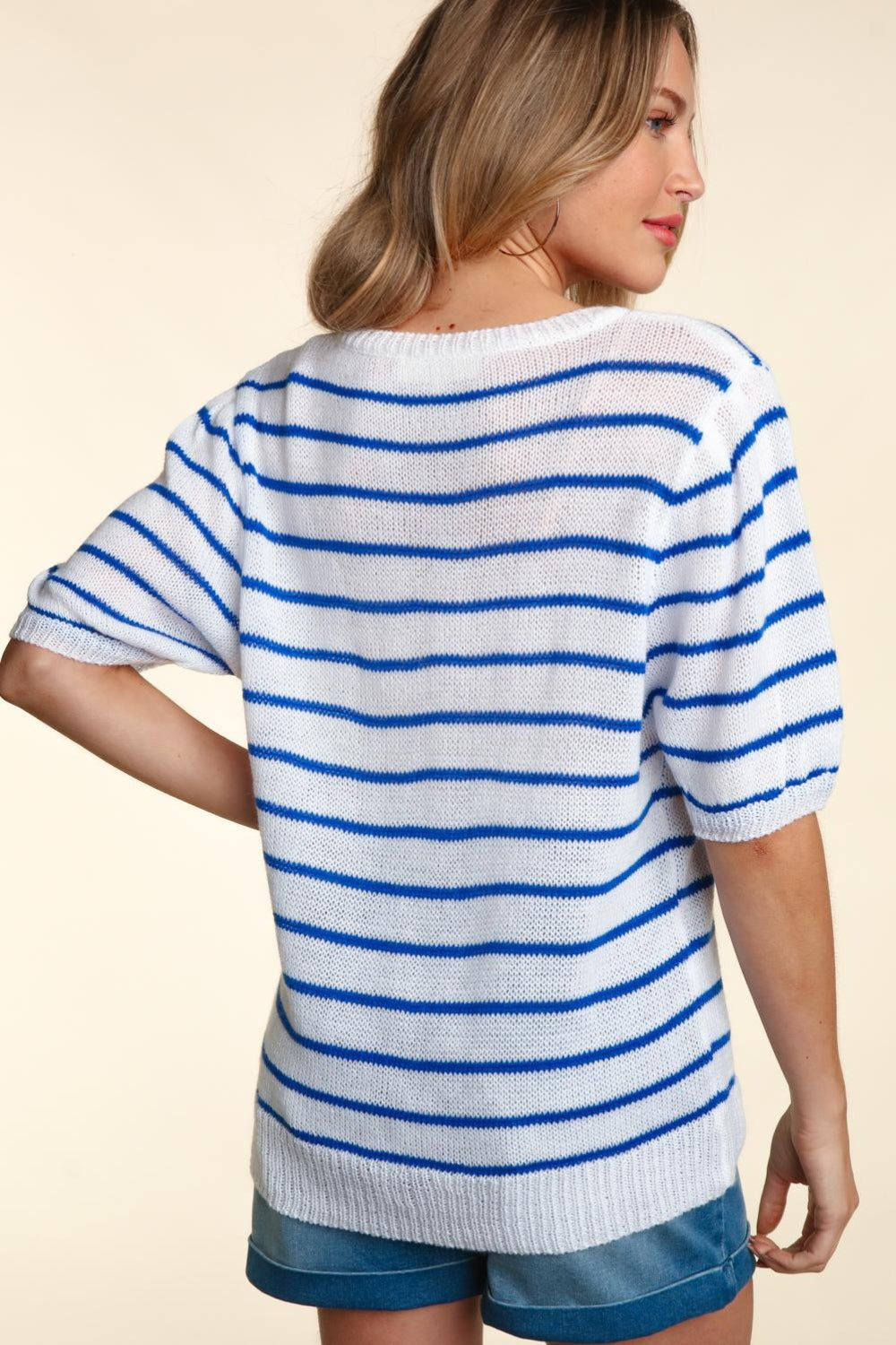 Haptics Letter Embroidery Striped Knit Top - House of Binx