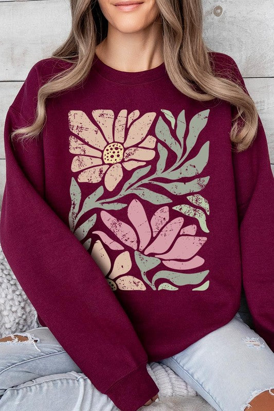 Pink Daisy Floral Graphic Fleece Sweatshirts - House of Binx
