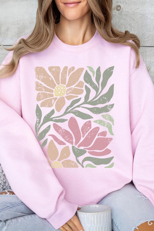 Pink Daisy Floral Graphic Fleece Sweatshirts - House of Binx