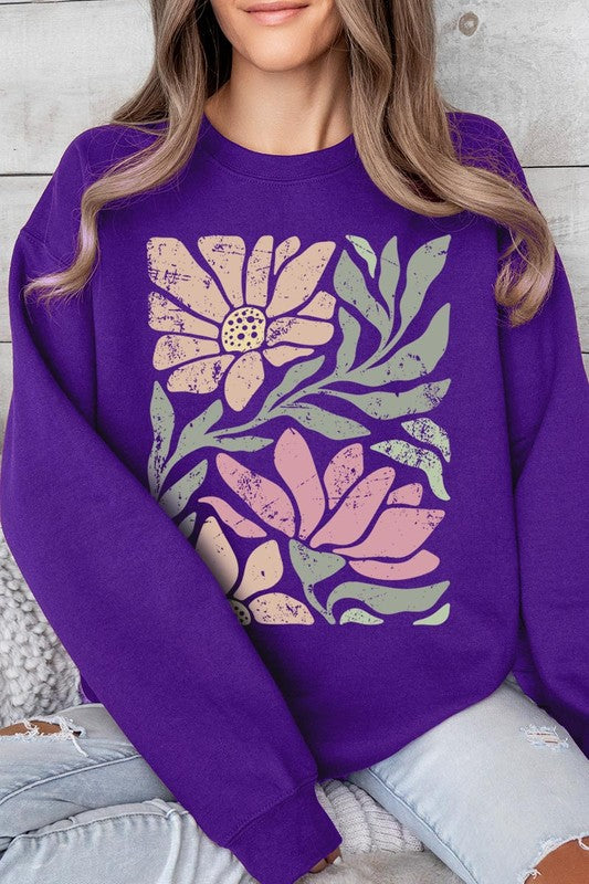 Pink Daisy Floral Graphic Fleece Sweatshirts - House of Binx