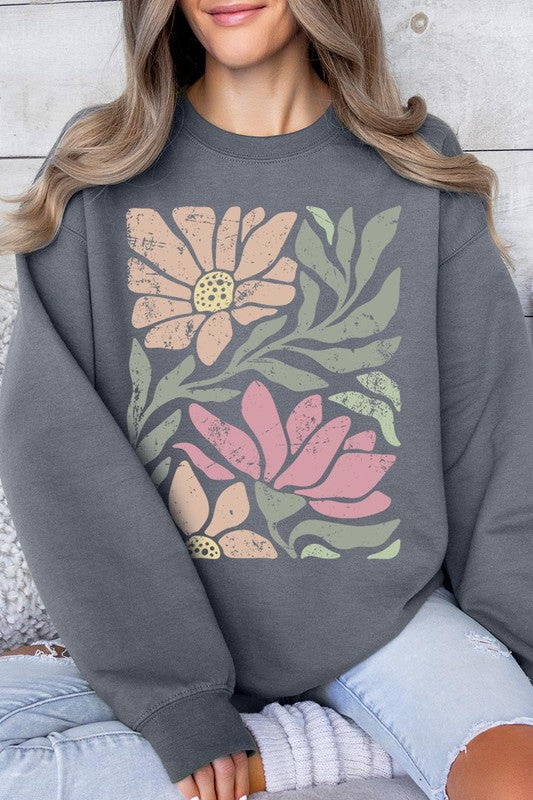 Pink Daisy Floral Graphic Fleece Sweatshirts - House of Binx