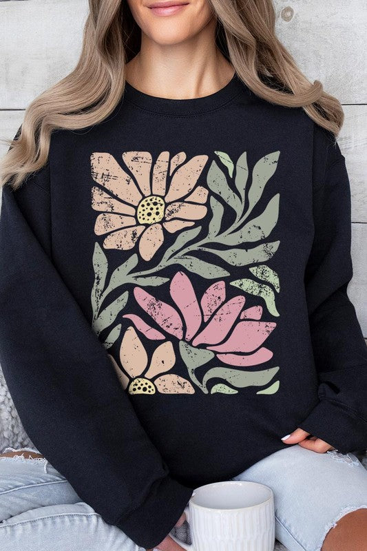 Pink Daisy Floral Graphic Fleece Sweatshirts - House of Binx