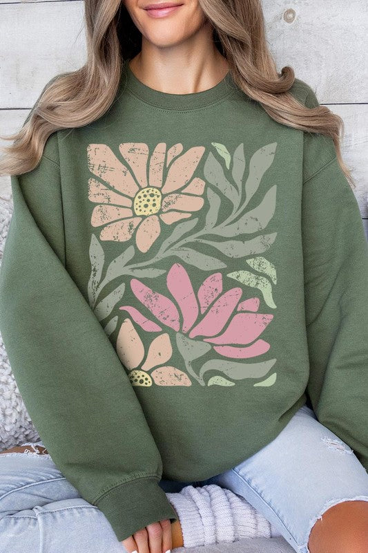 Pink Daisy Floral Graphic Fleece Sweatshirts - House of Binx