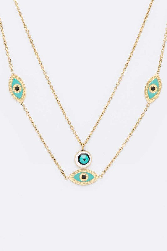 Evil Eye Stainless Steel Layered Fringe Charm - House of Binx