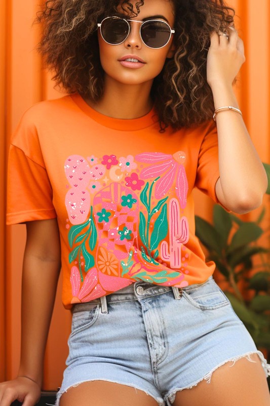 Boho Cowgirl Boot Floral Graphic T Shirts - House of Binx