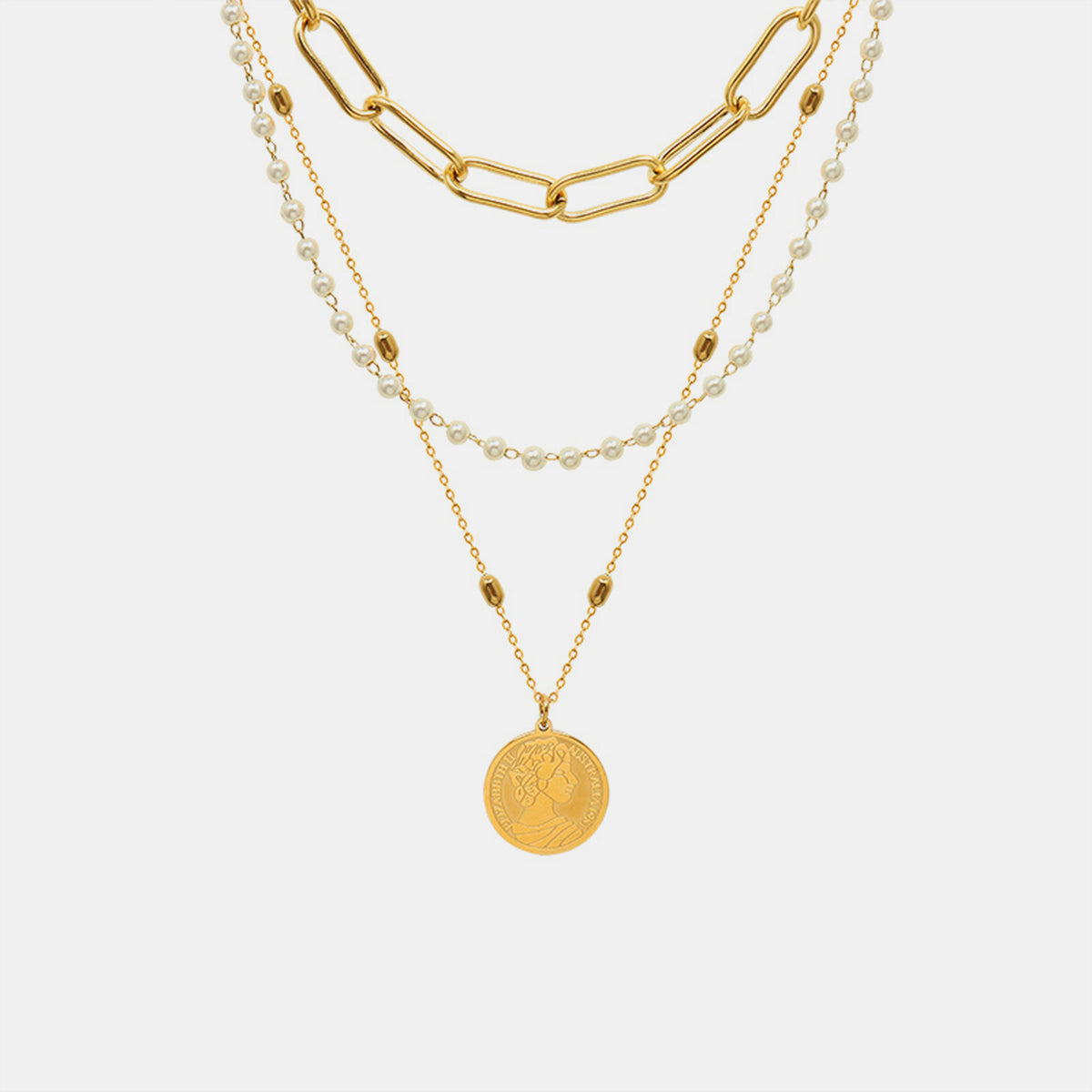 Synthetic Pearl Titanium Steel Three-Layered Necklace - House of Binx