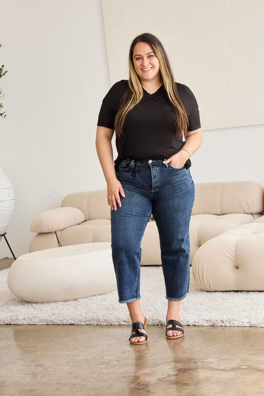 RFM Full Size Tummy Control High Waist Raw Hem Jeans - House of Binx