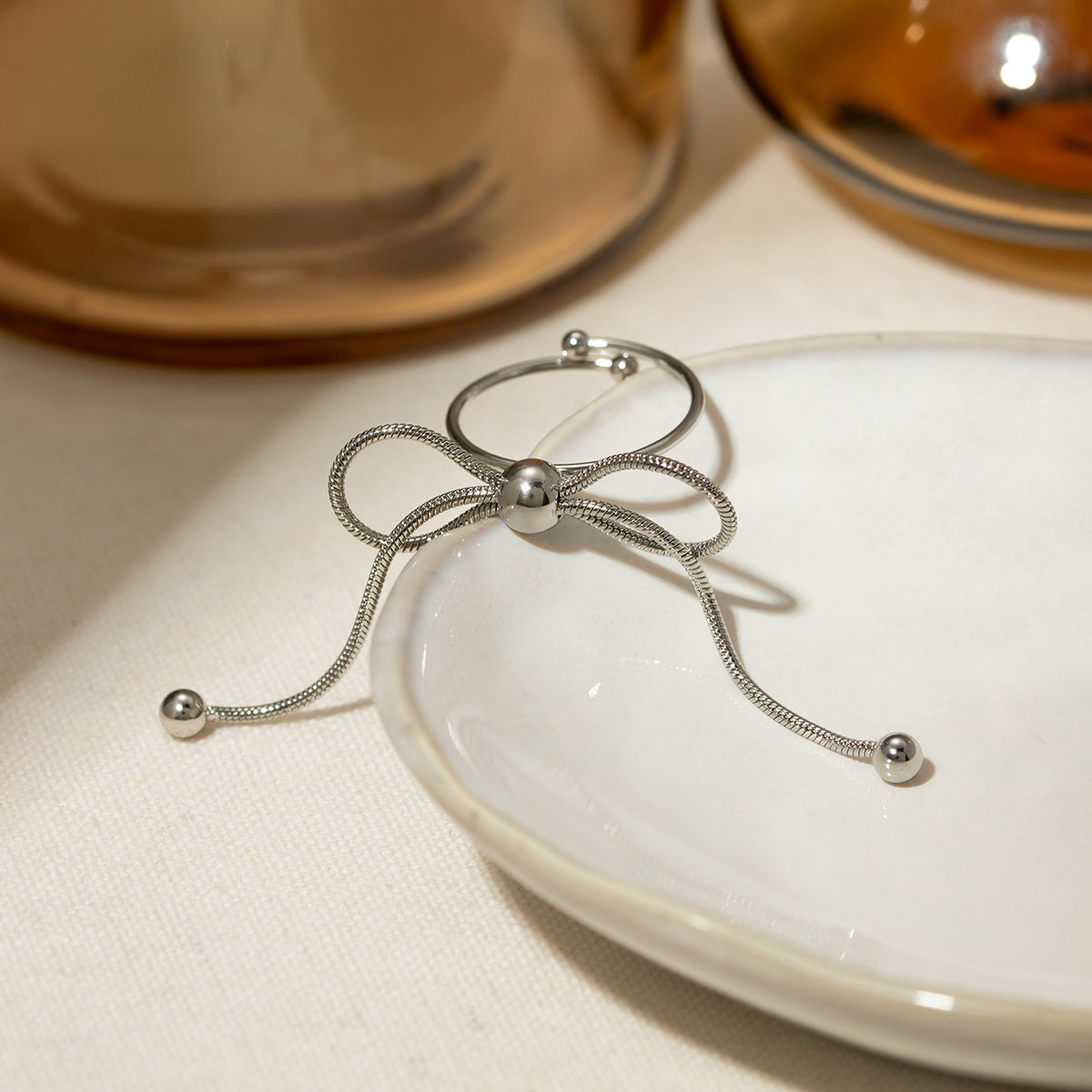 Stainless Steel Silver-Plated Bow Ring - House of Binx