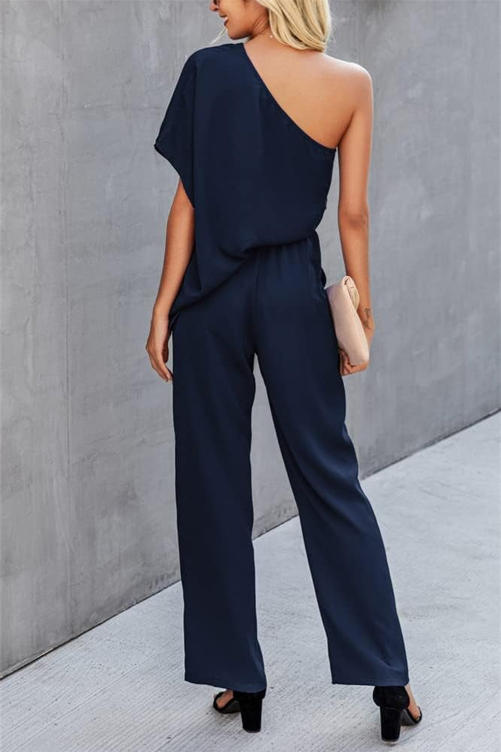 Single Shoulder Short Sleeve Jumpsuit - House of Binx