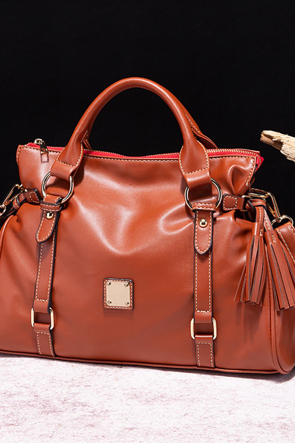 PU Leather Handbag with Tassels - House of Binx