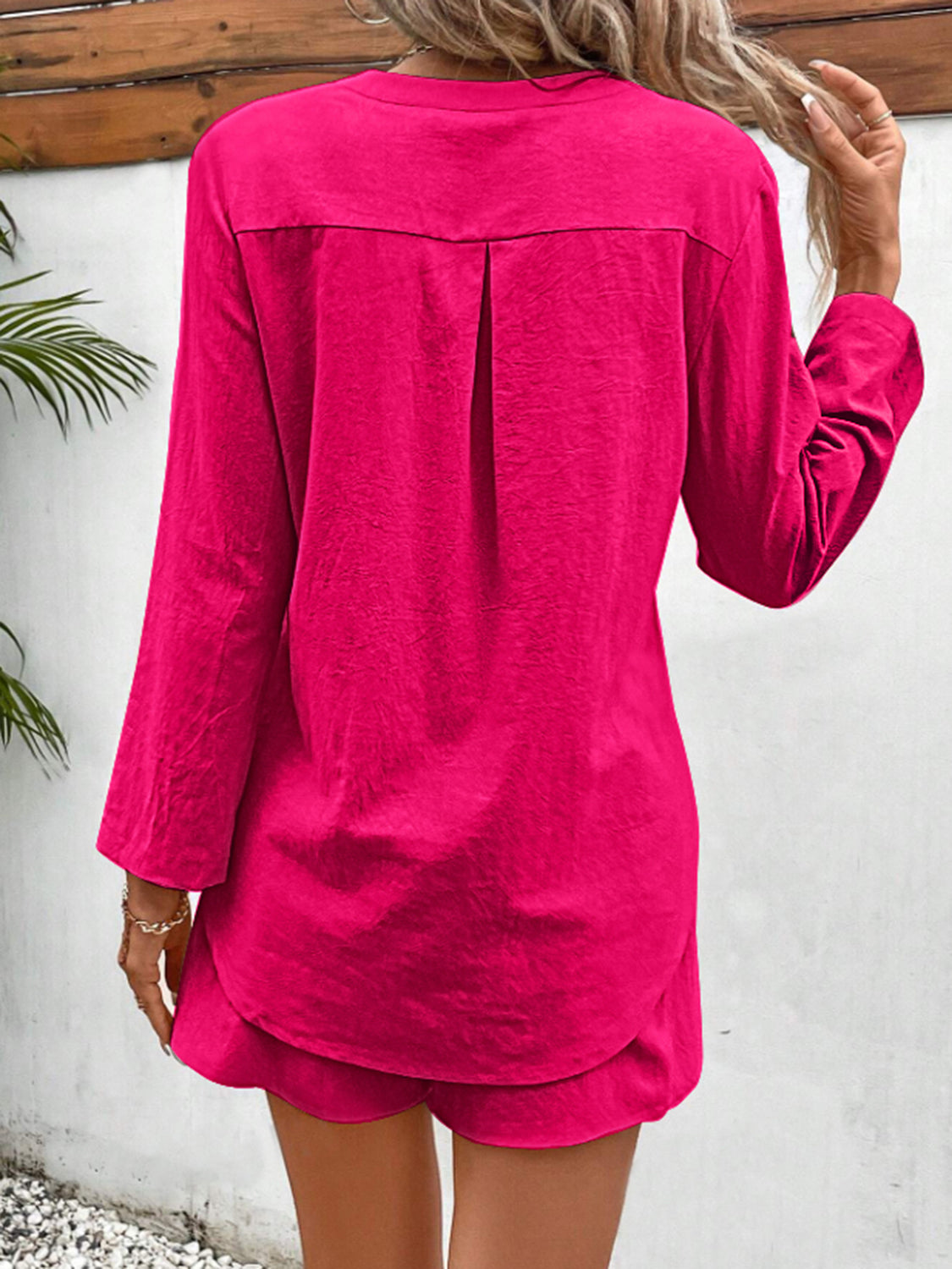 Notched Long Sleeve Top and Shorts Set - House of Binx