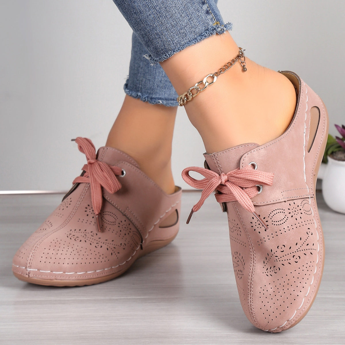 Lace-Up Round Toe Wedge Sandals - House of Binx