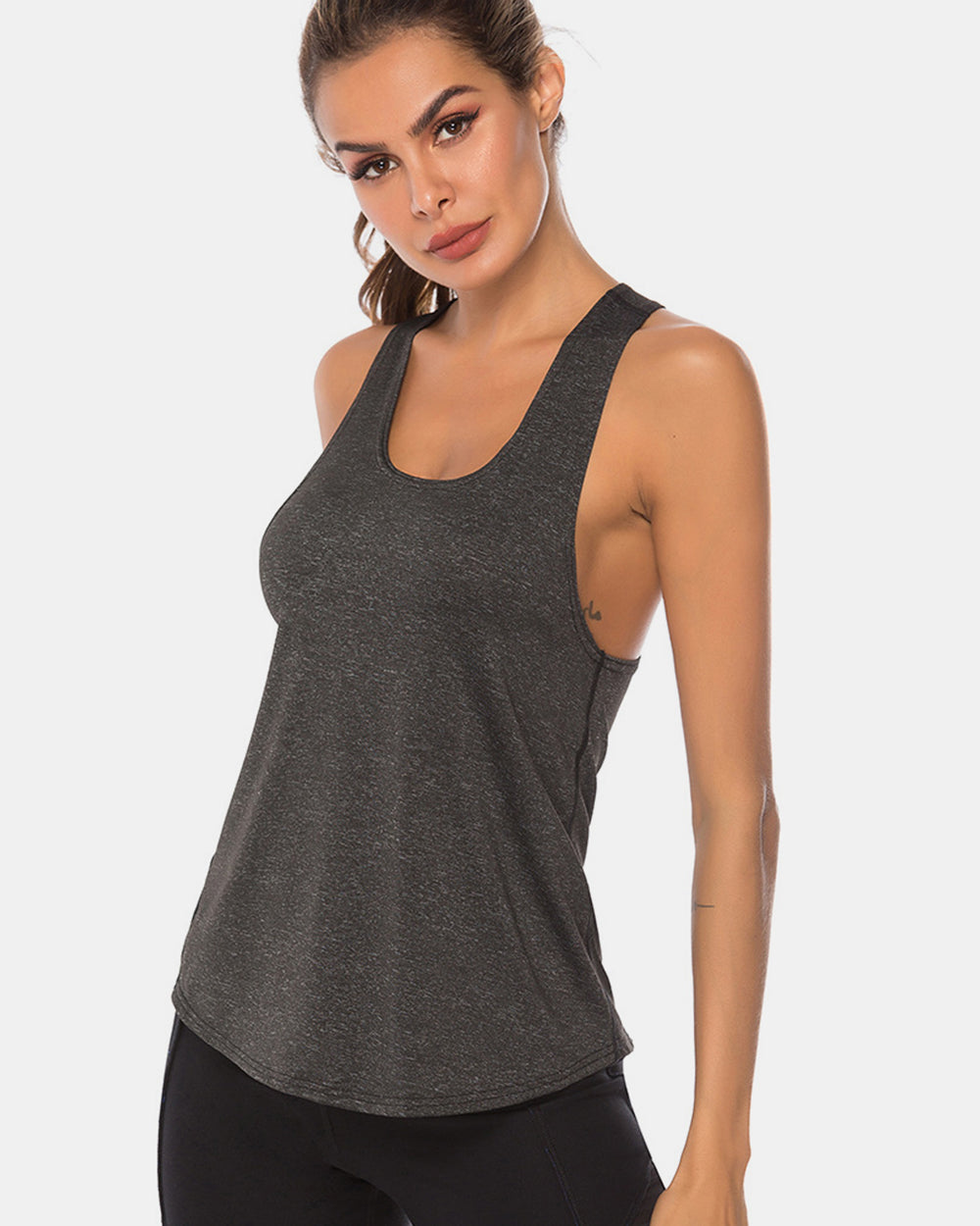 Full Size Scoop Neck Wide Strap Active Tank - House of Binx