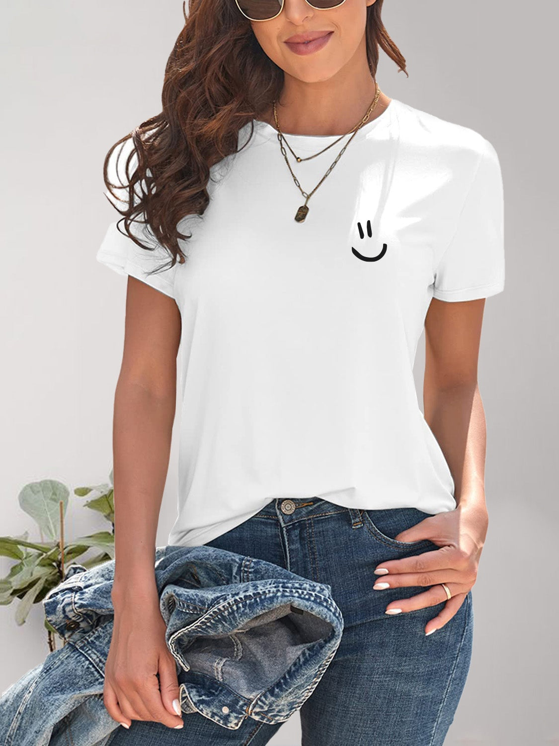 Smile Graphic Round Neck Short Sleeve T-Shirt - House of Binx