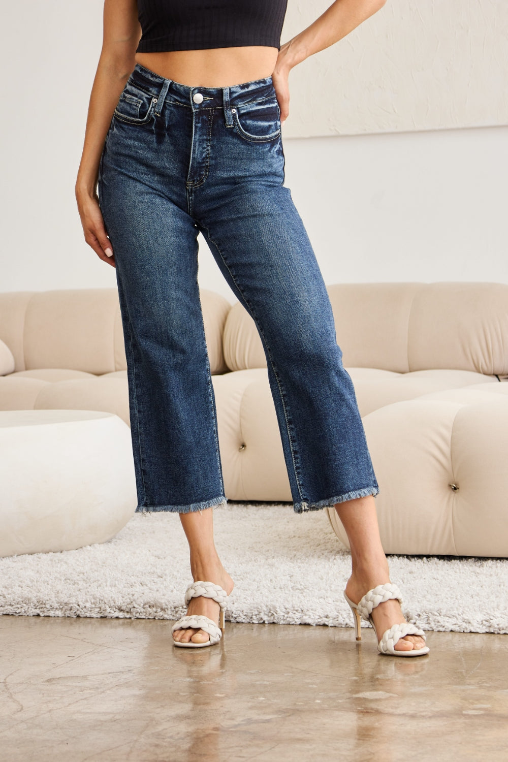 RFM Full Size Tummy Control High Waist Raw Hem Jeans - House of Binx