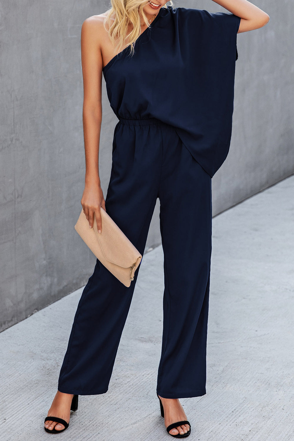 Single Shoulder Short Sleeve Jumpsuit - House of Binx