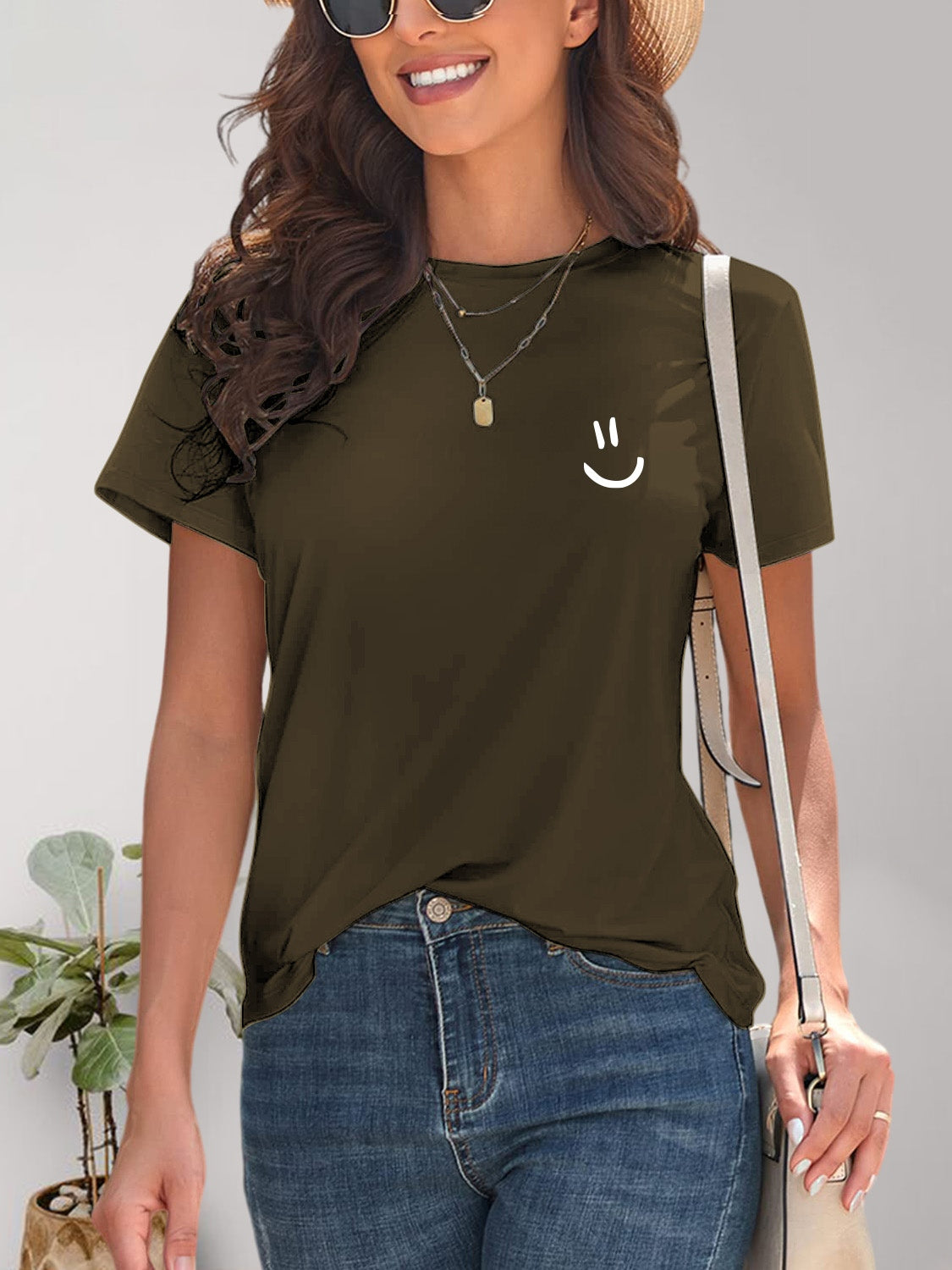 Smile Graphic Round Neck Short Sleeve T-Shirt - House of Binx