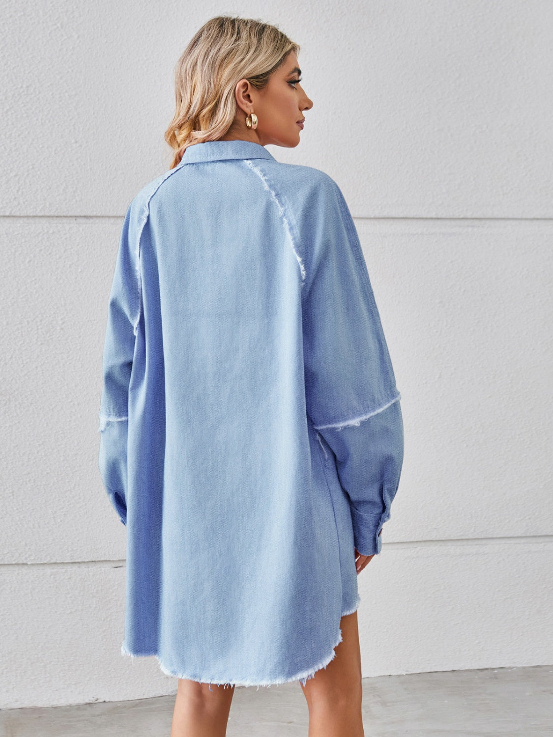 Raw Hem Button Up Denim Dress - House of Binx