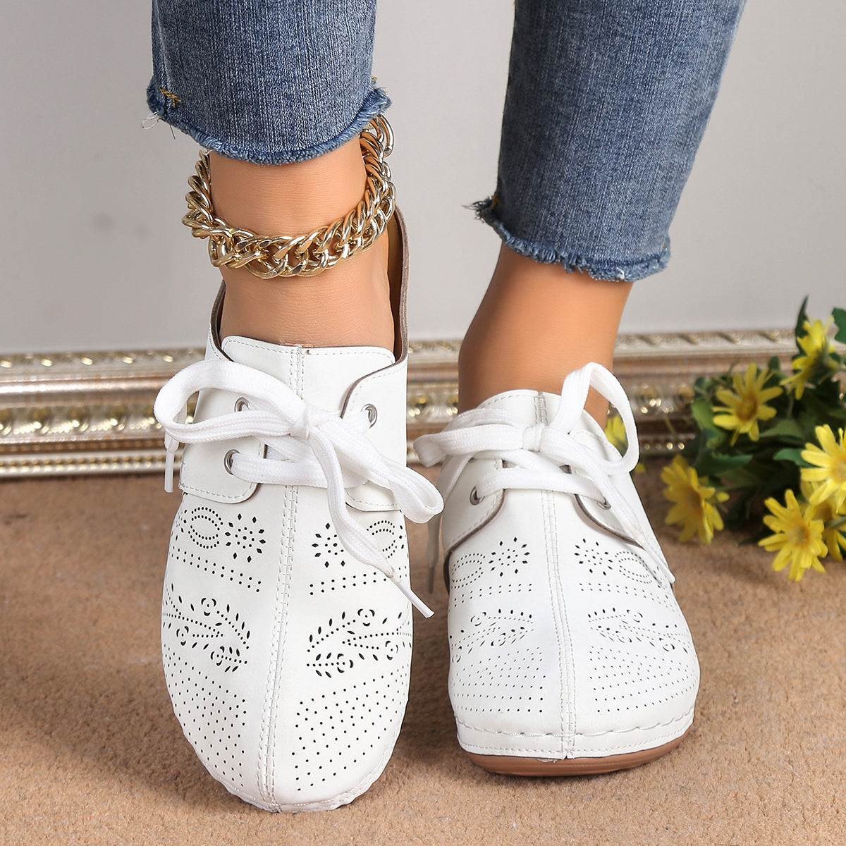 Lace-Up Round Toe Wedge Sandals - House of Binx
