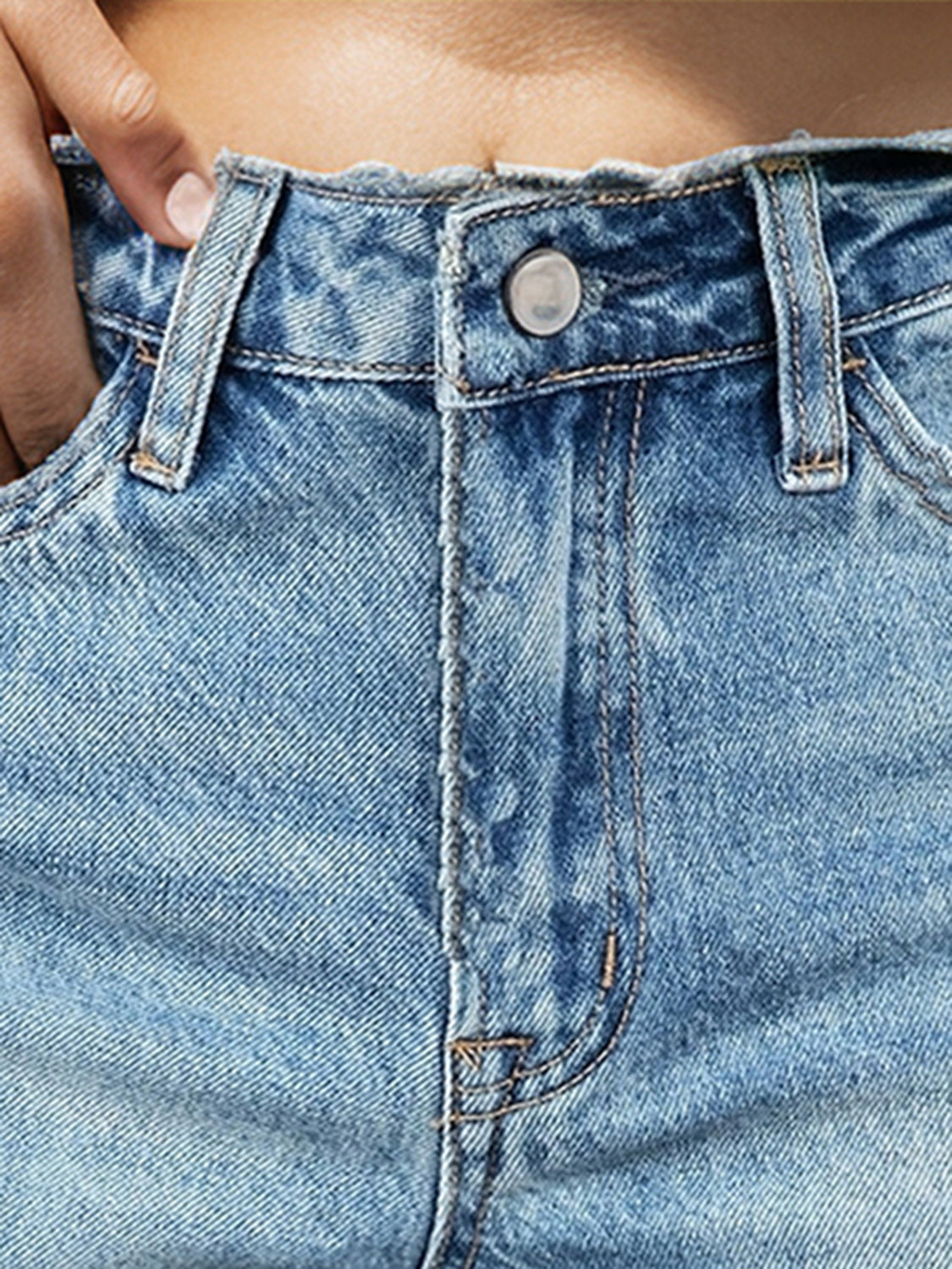 Raw Hem Denim Shorts with Pockets - House of Binx