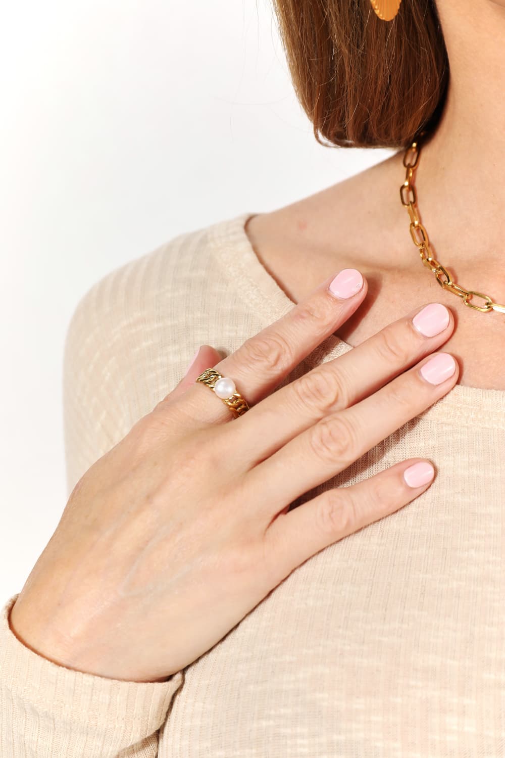 Adored Pearl Stainless Steel Open Ring - House of Binx
