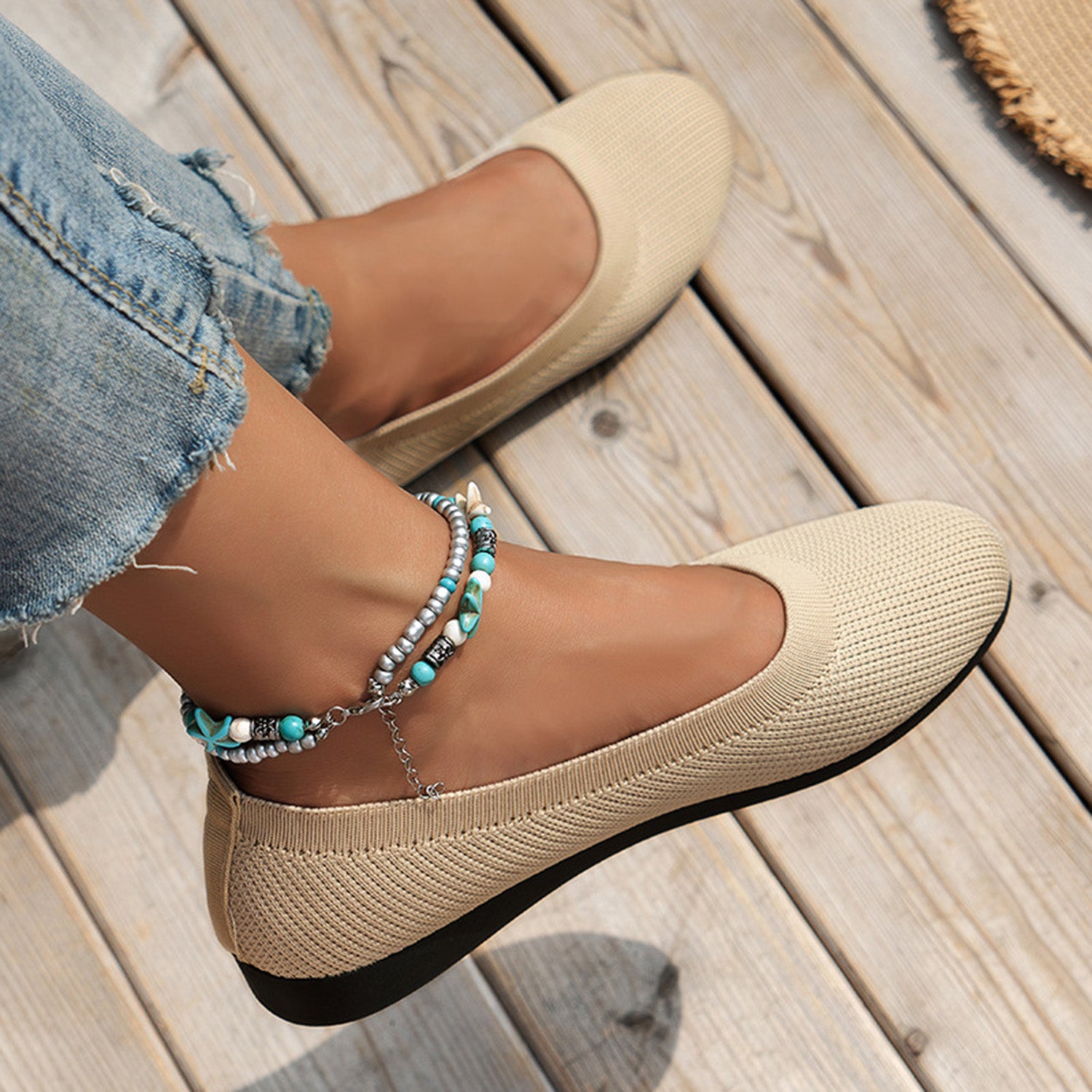 Round Toe Knit Ballet Flats - House of Binx