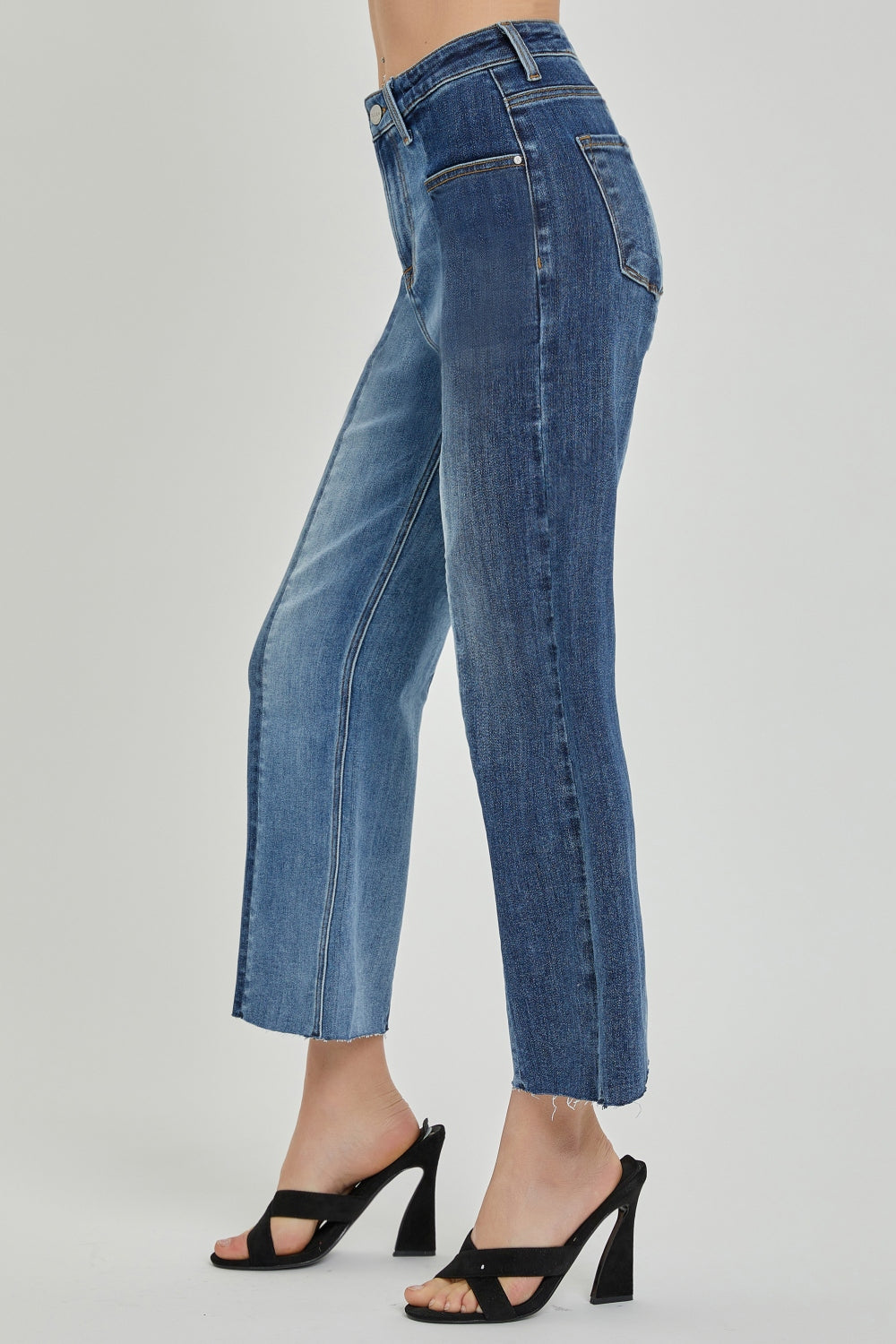 RISEN Full Size Mid-Rise Waist Two-Tones Jeans with Pockets - House of Binx