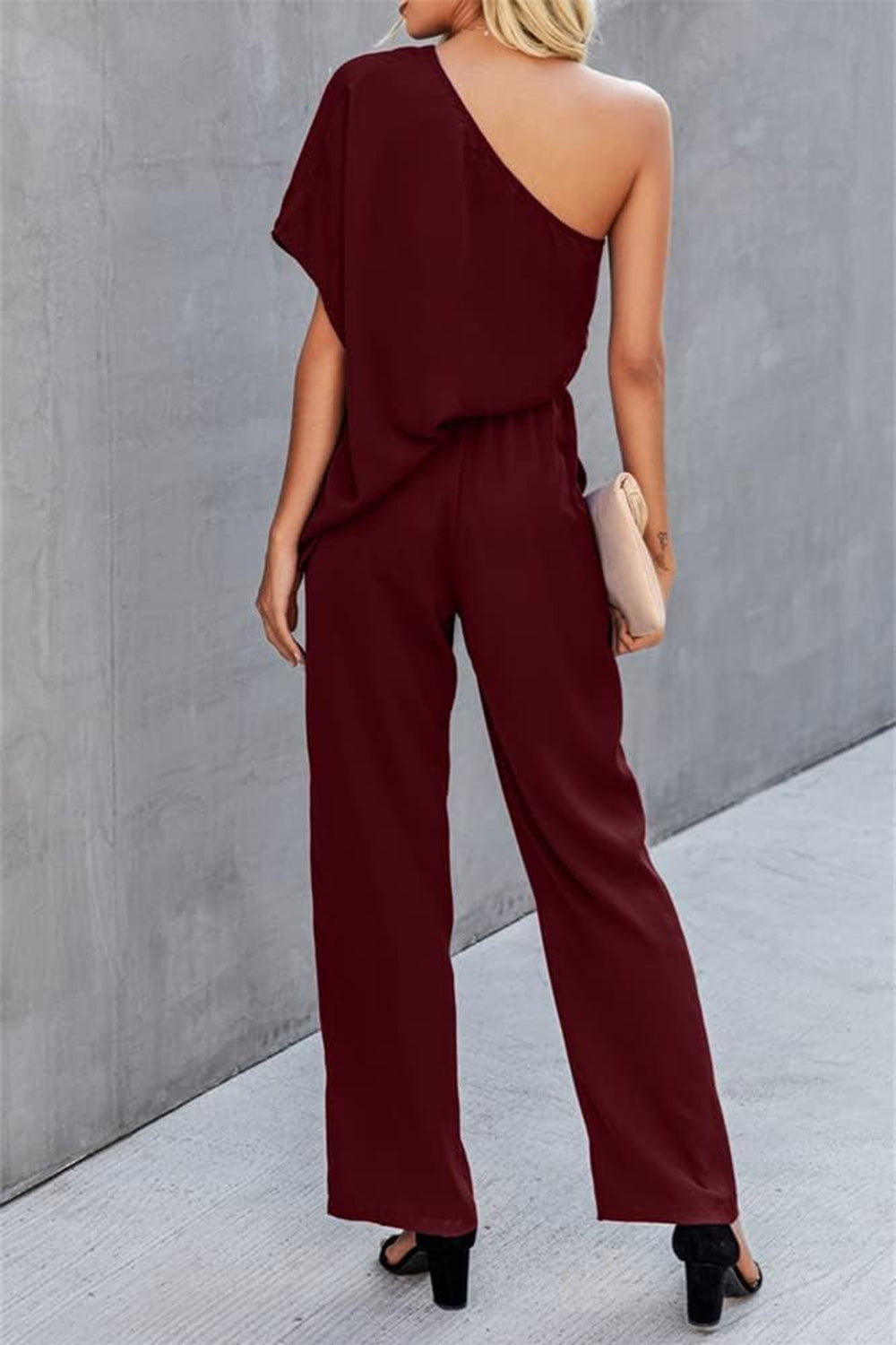 Single Shoulder Short Sleeve Jumpsuit - House of Binx