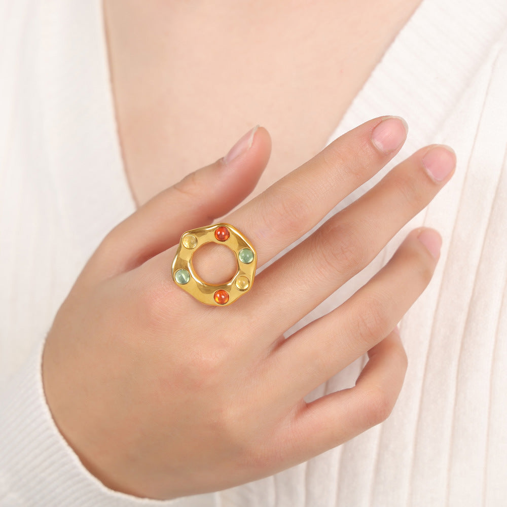 Titanium Steel Glass Bead Ring - House of Binx