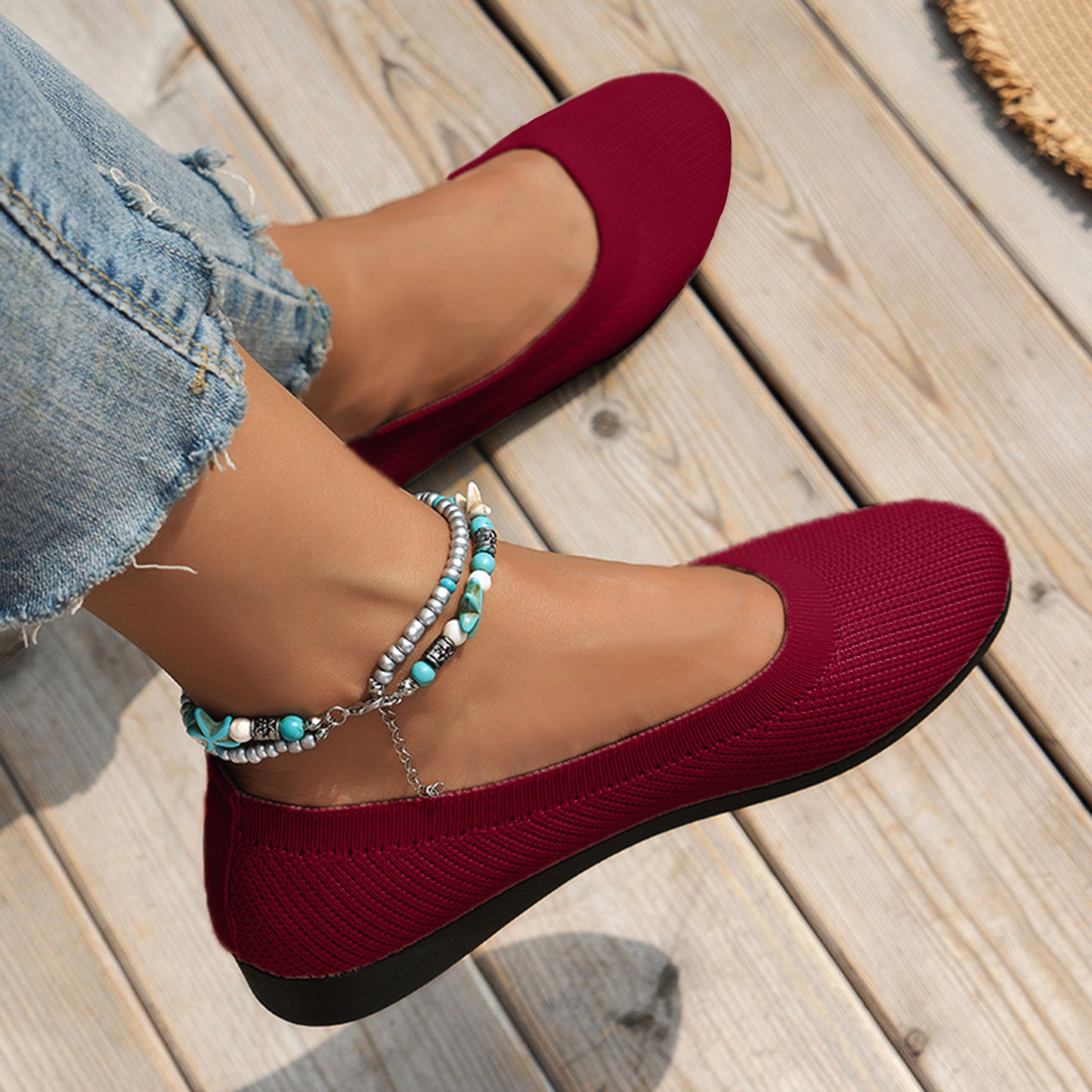 Round Toe Knit Ballet Flats - House of Binx