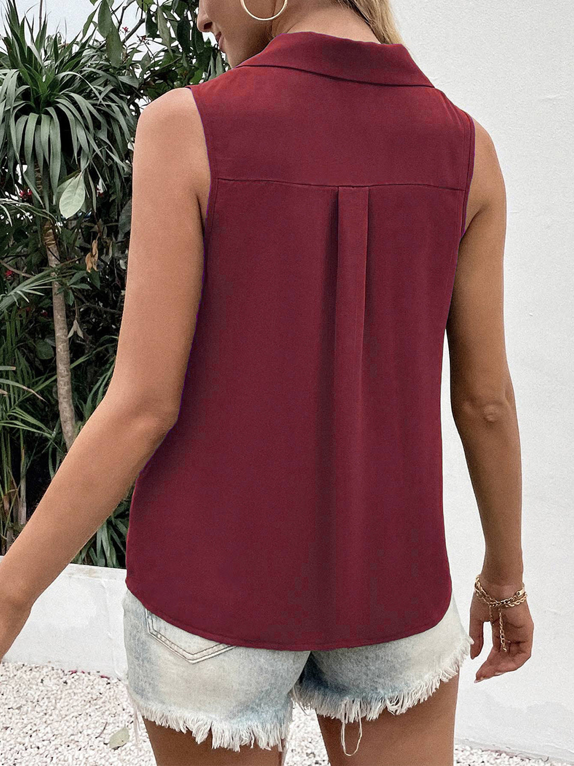 Full Size Johnny Collar Button Up Tank - House of Binx