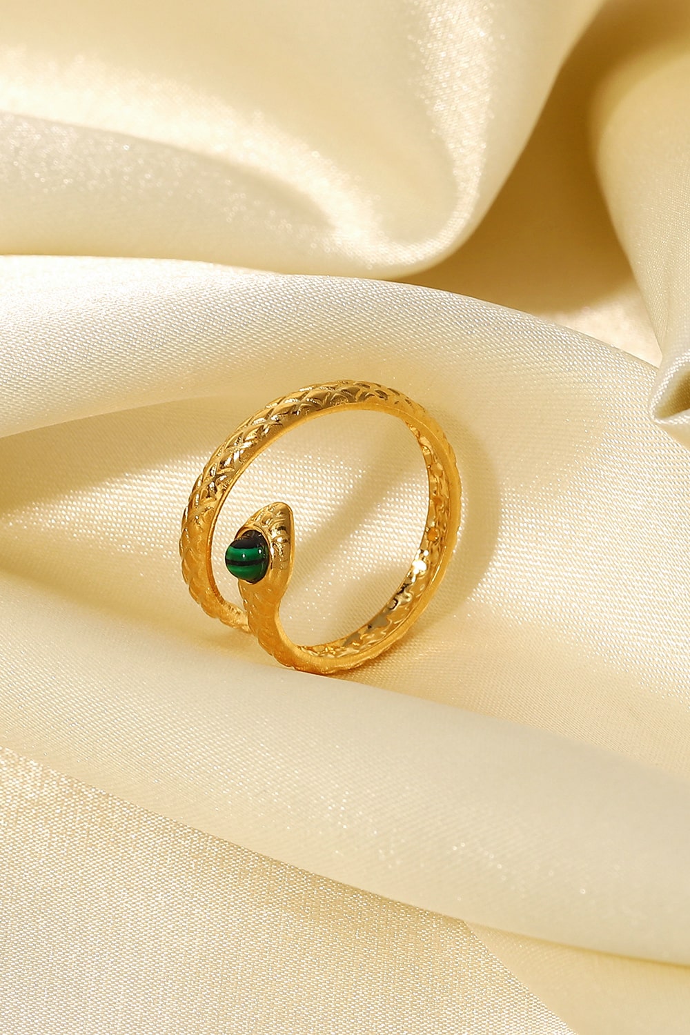 Snake Charmer Malachite Snake-Shaped Bypass Ring - House of Binx