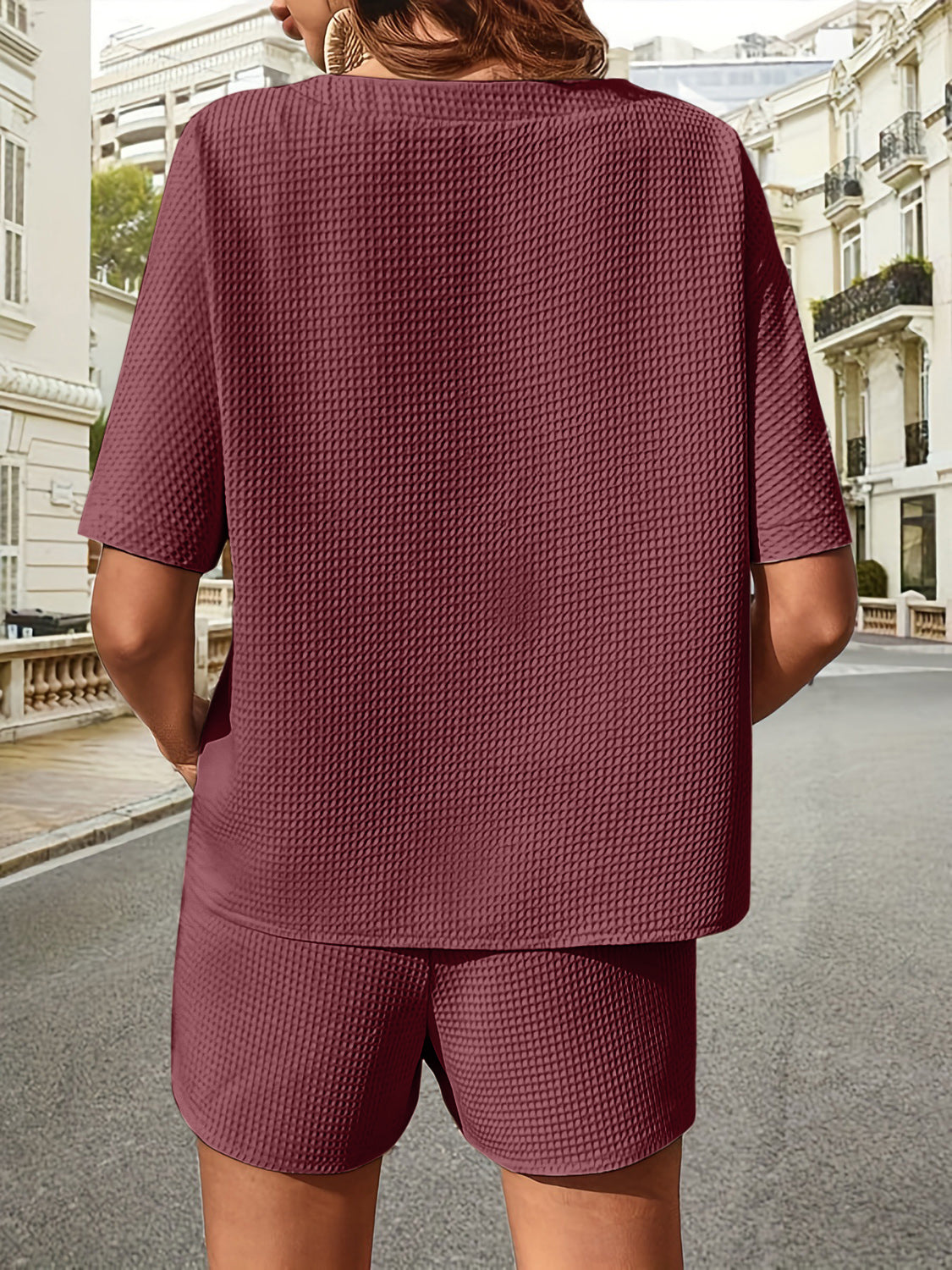 Waffle-Knit Half Sleeve Top and Shorts Set - House of Binx