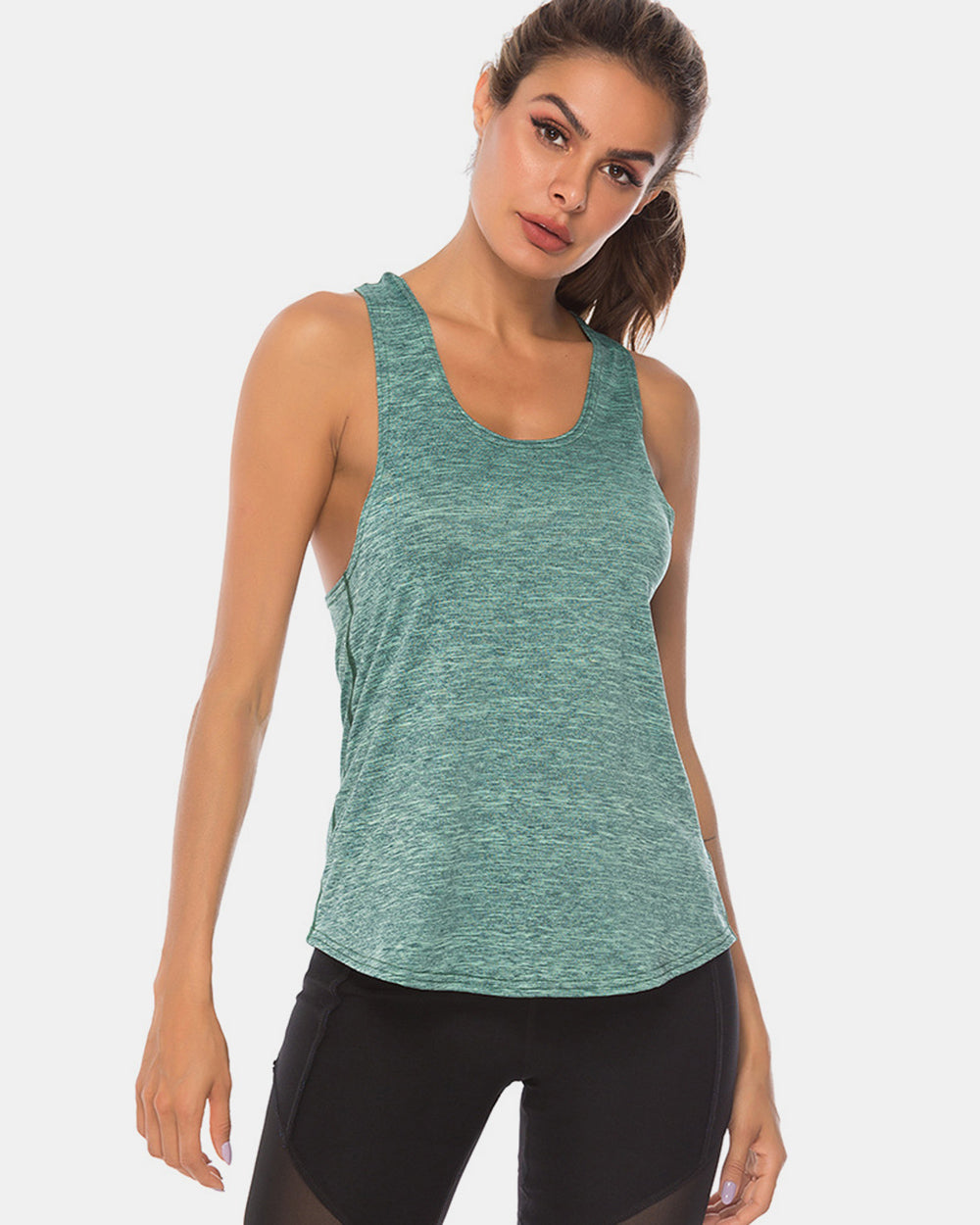 Full Size Scoop Neck Wide Strap Active Tank - House of Binx