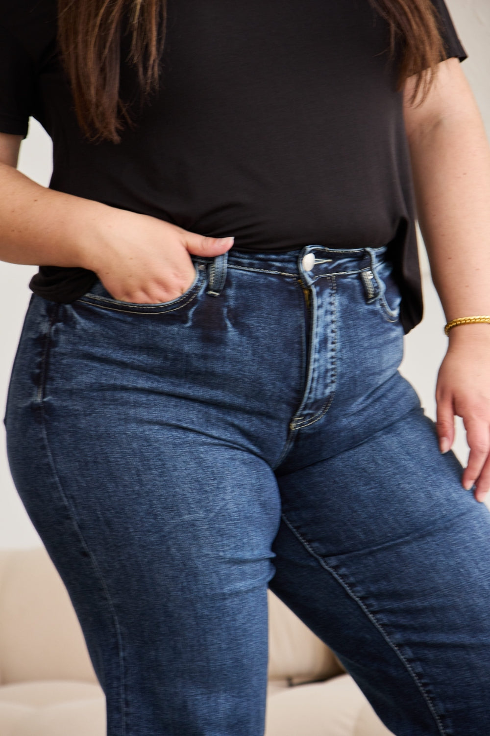 RFM Full Size Tummy Control High Waist Raw Hem Jeans - House of Binx