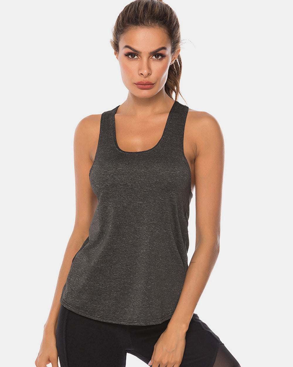 Full Size Scoop Neck Wide Strap Active Tank - House of Binx