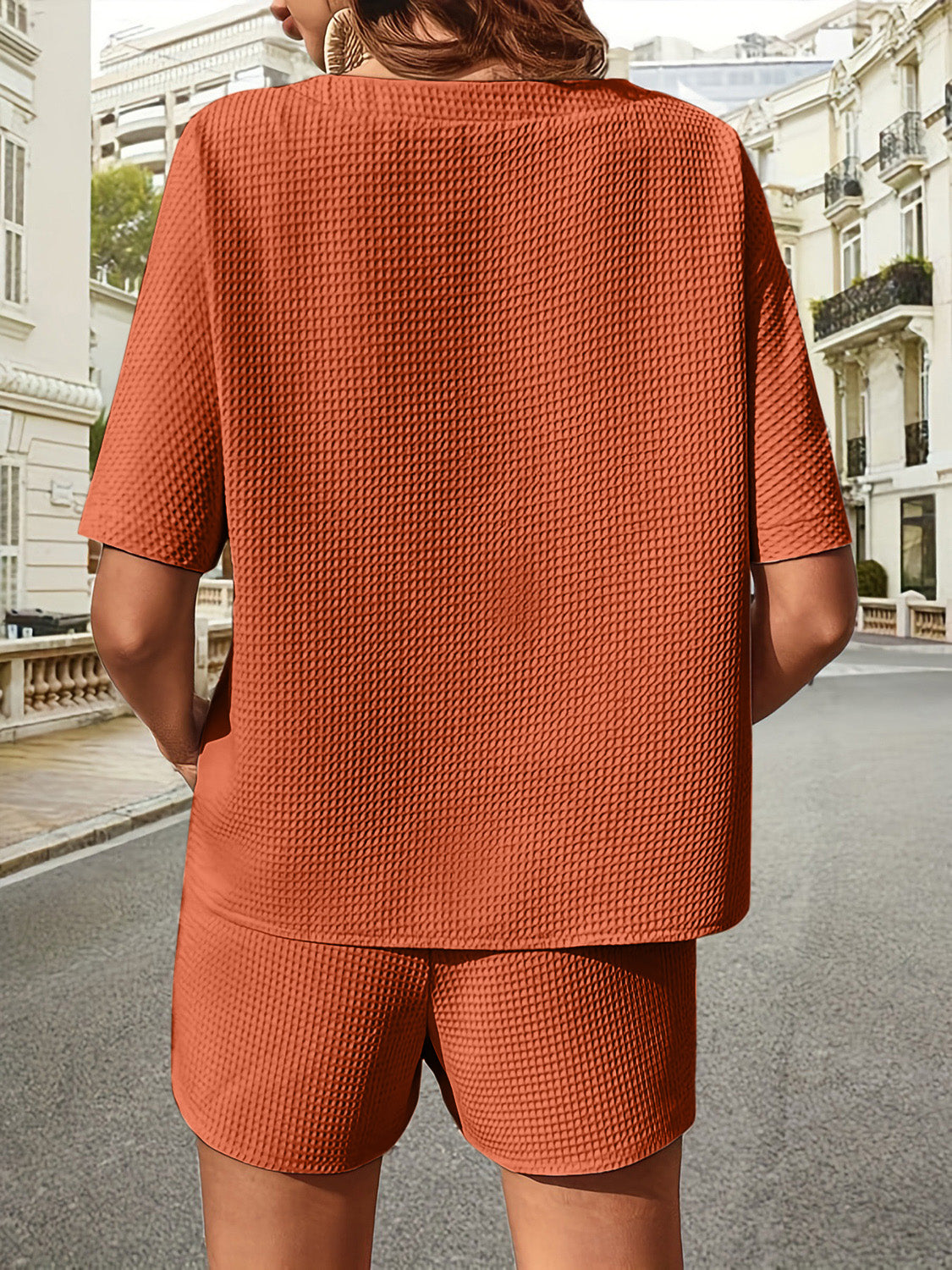 Waffle-Knit Half Sleeve Top and Shorts Set - House of Binx