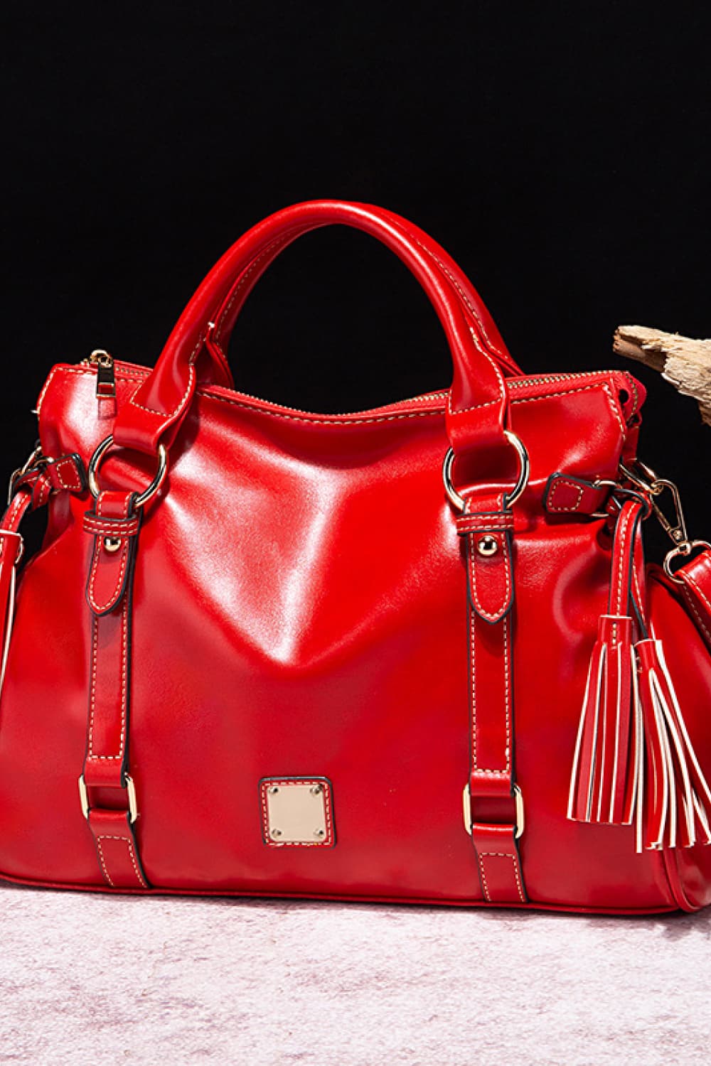 PU Leather Handbag with Tassels - House of Binx