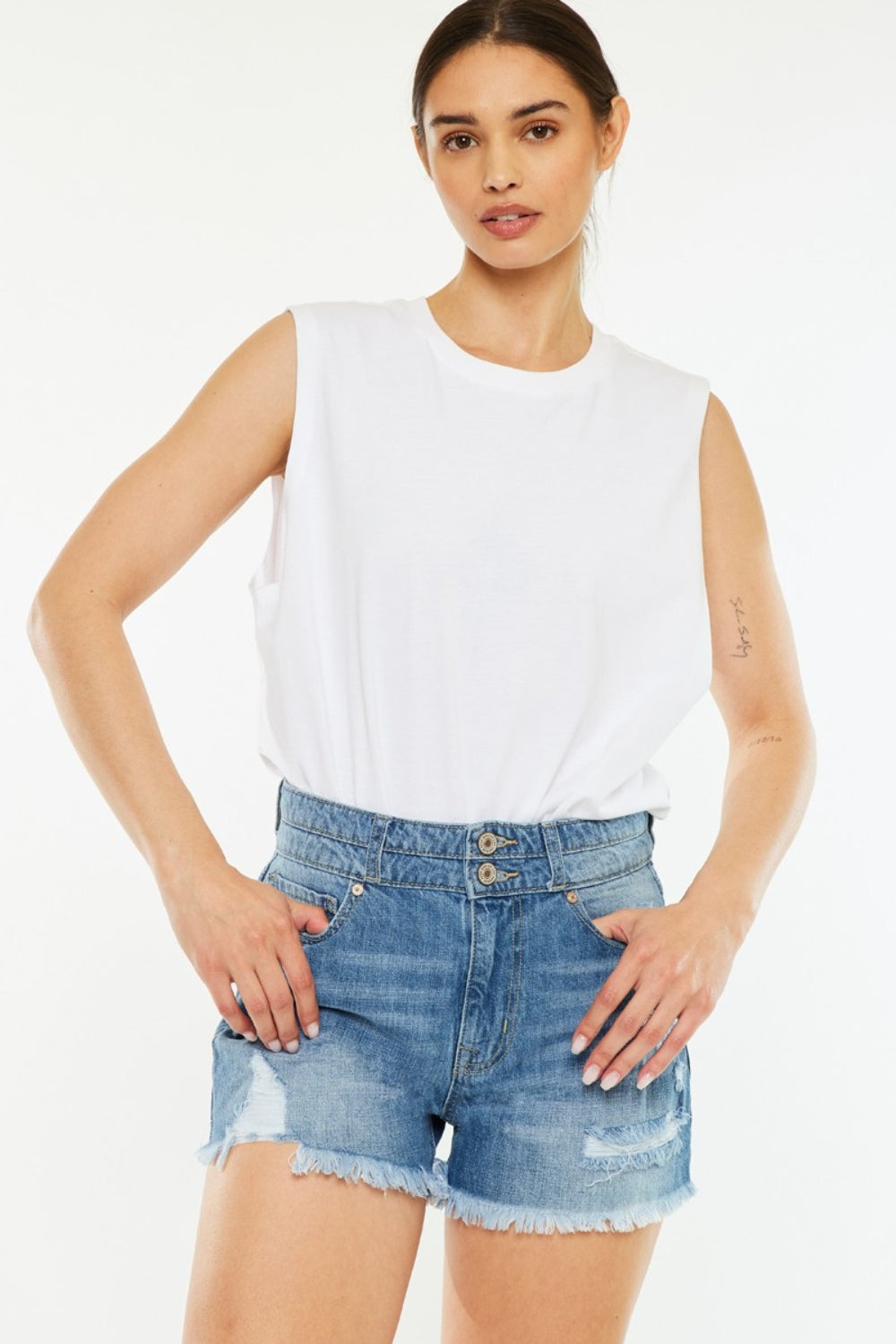 Kancan Full Size High Rise Raw Hem Denim Shorts - House of Binx
