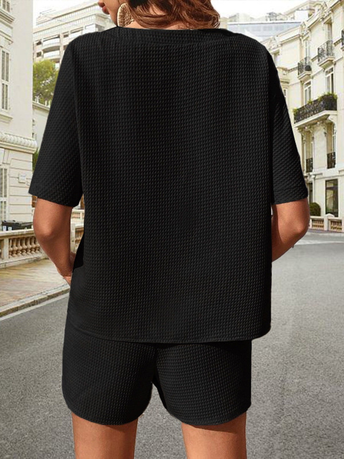 Waffle-Knit Half Sleeve Top and Shorts Set - House of Binx